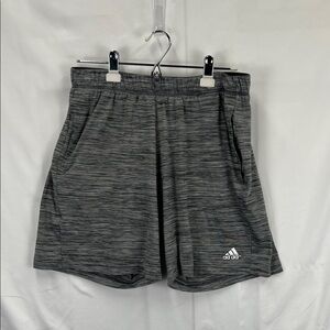 Adidas - Men’s Athletic Shorts - Gray Stripe - Large - Prime Green - Drawstring